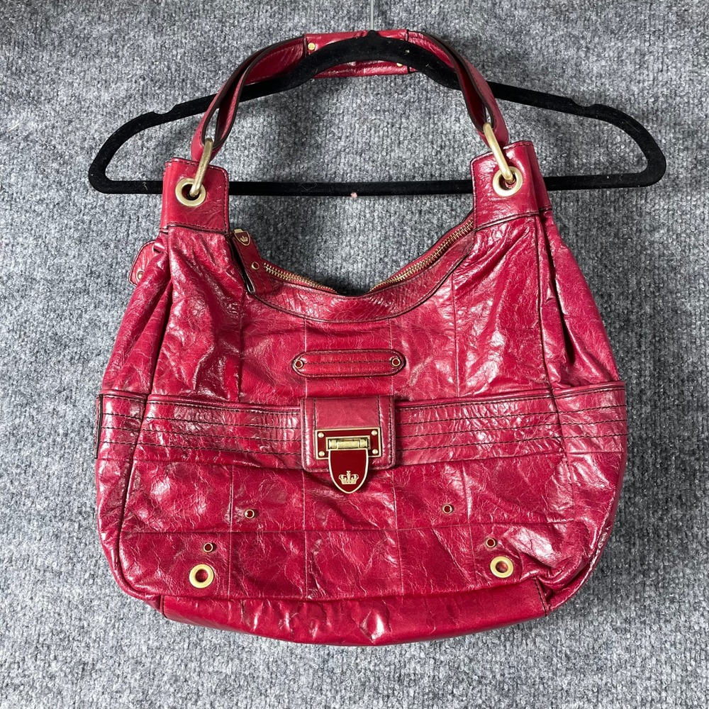 VTG Juicy Couture Shoulder Bag Womens Medium Red Leather Y2K Purse Clasp $350